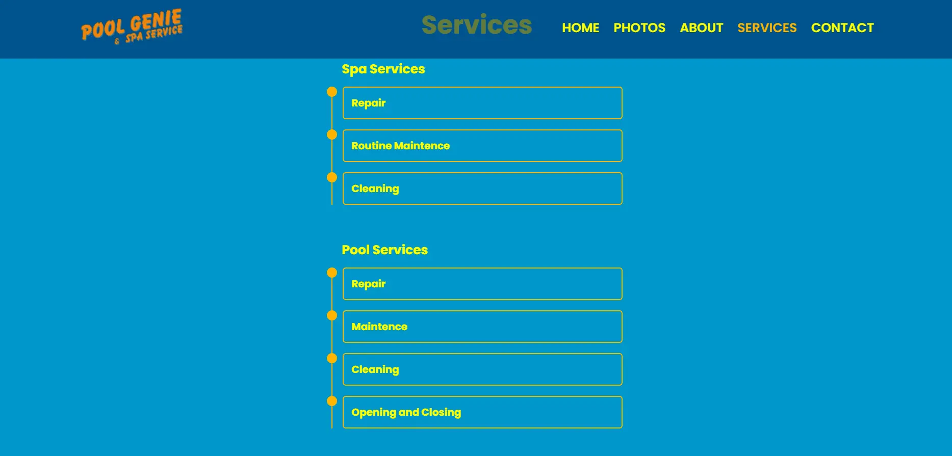 Pool Genie and Spa website services page