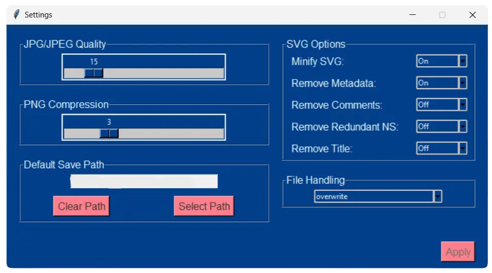 Simple Shrink Image of the Settings Window